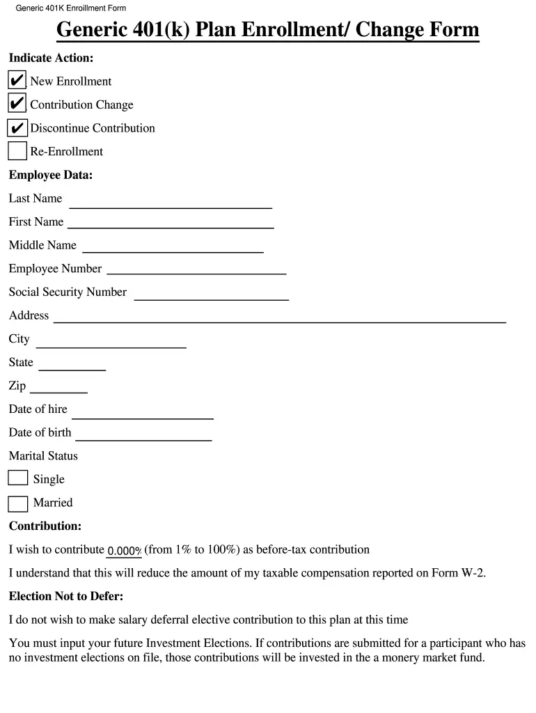 401K Enrollment Form