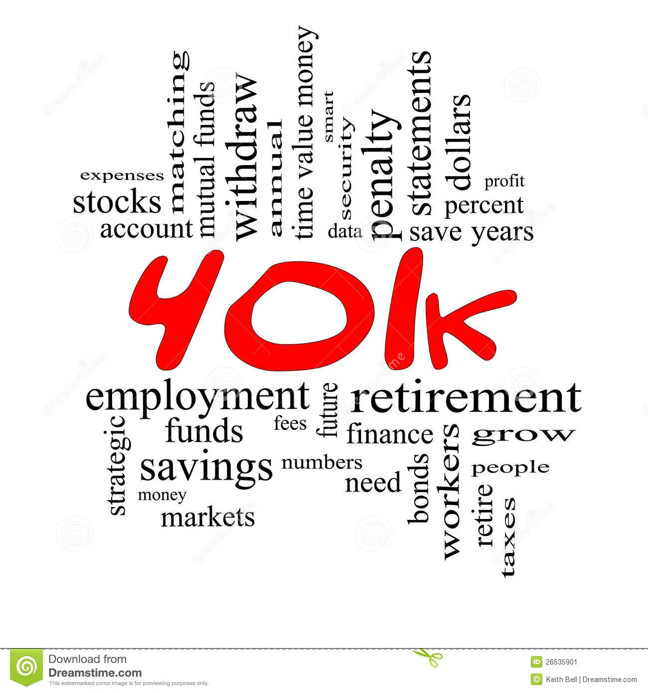 401k Word Cloud Concept in Red &  Black Stock Illustration ...