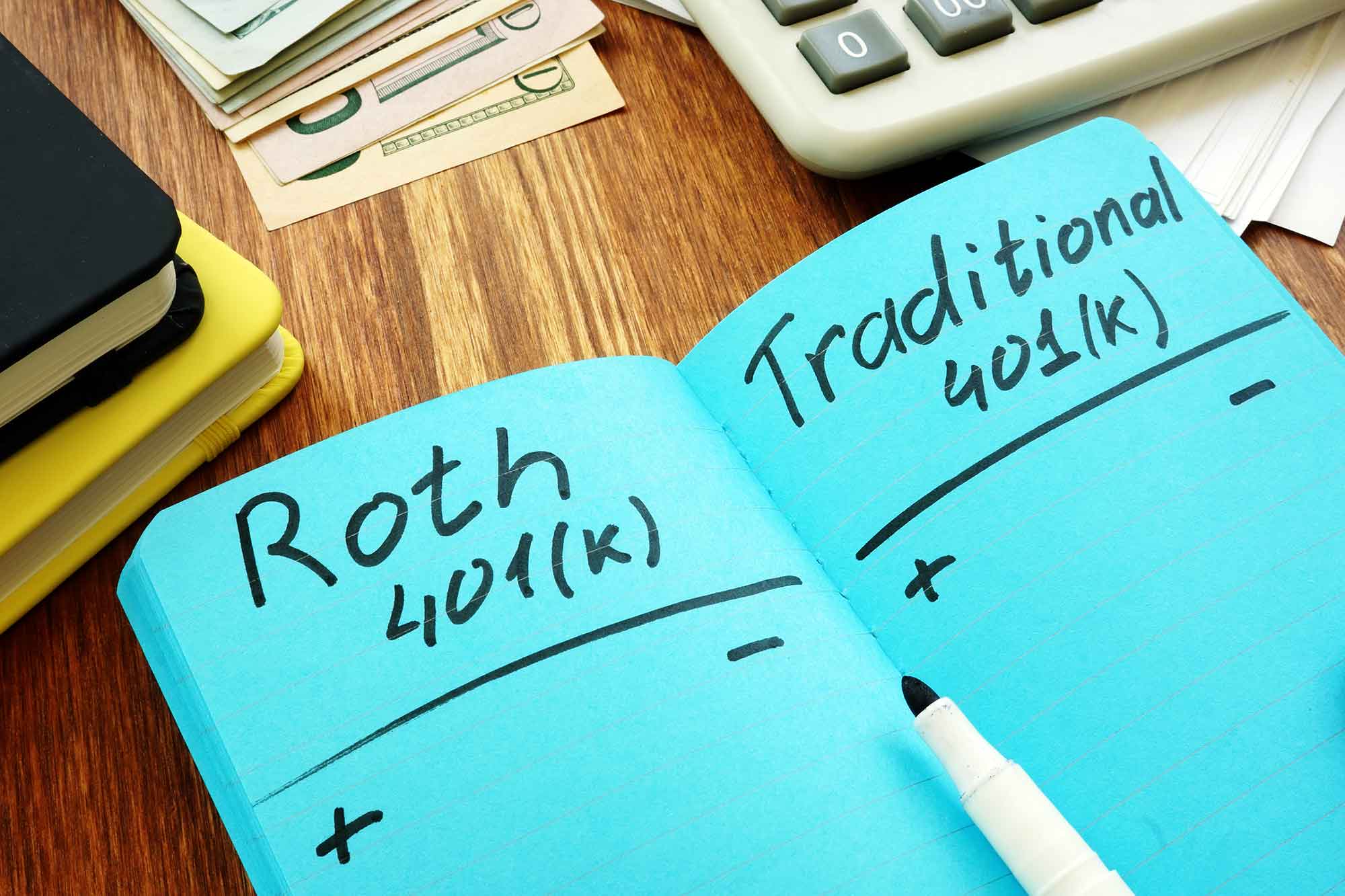 A traditional 401(k) vs a Roth 401(k)