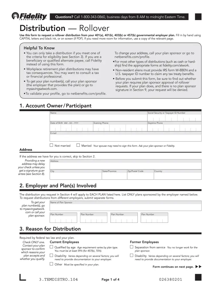 Fidelity 401k Direct Rollover Form