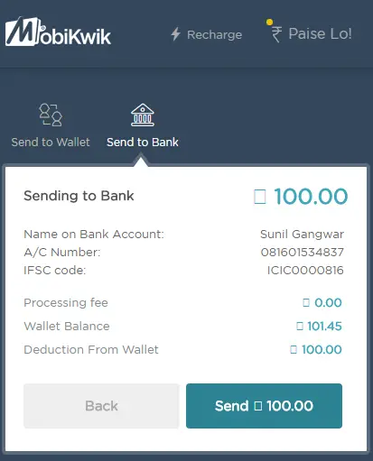How to transfer Mobikwik Money to Bank account Free