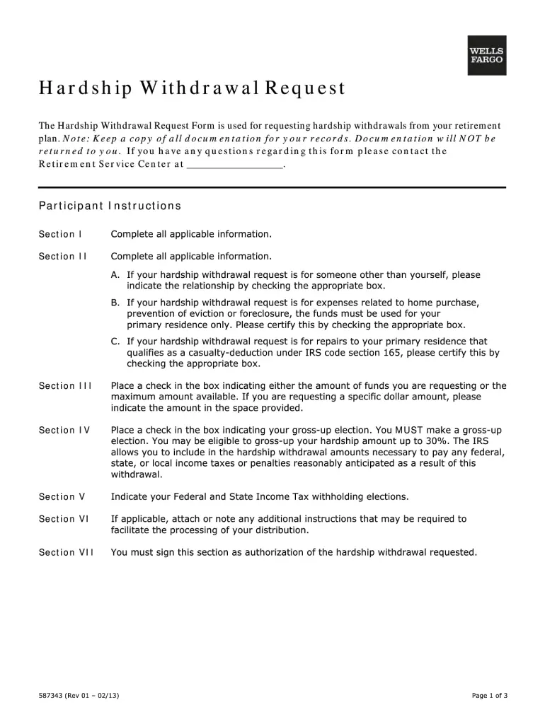 Wells Fargo 401k Hardship Withdrawal Form